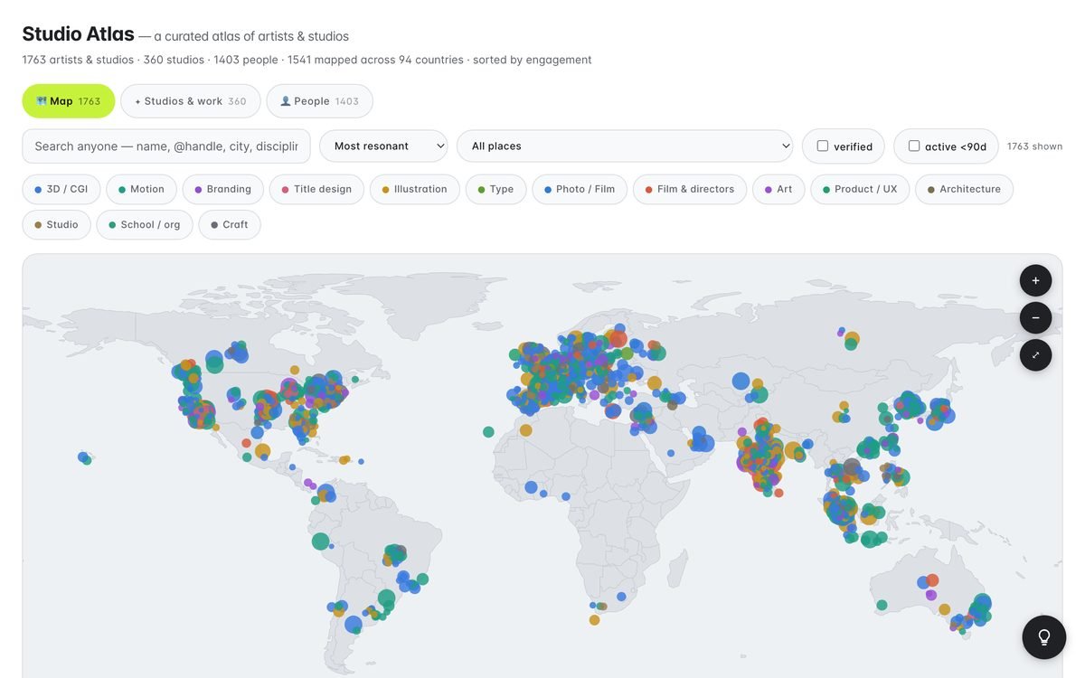 Studio Atlas, a world map of creative studios