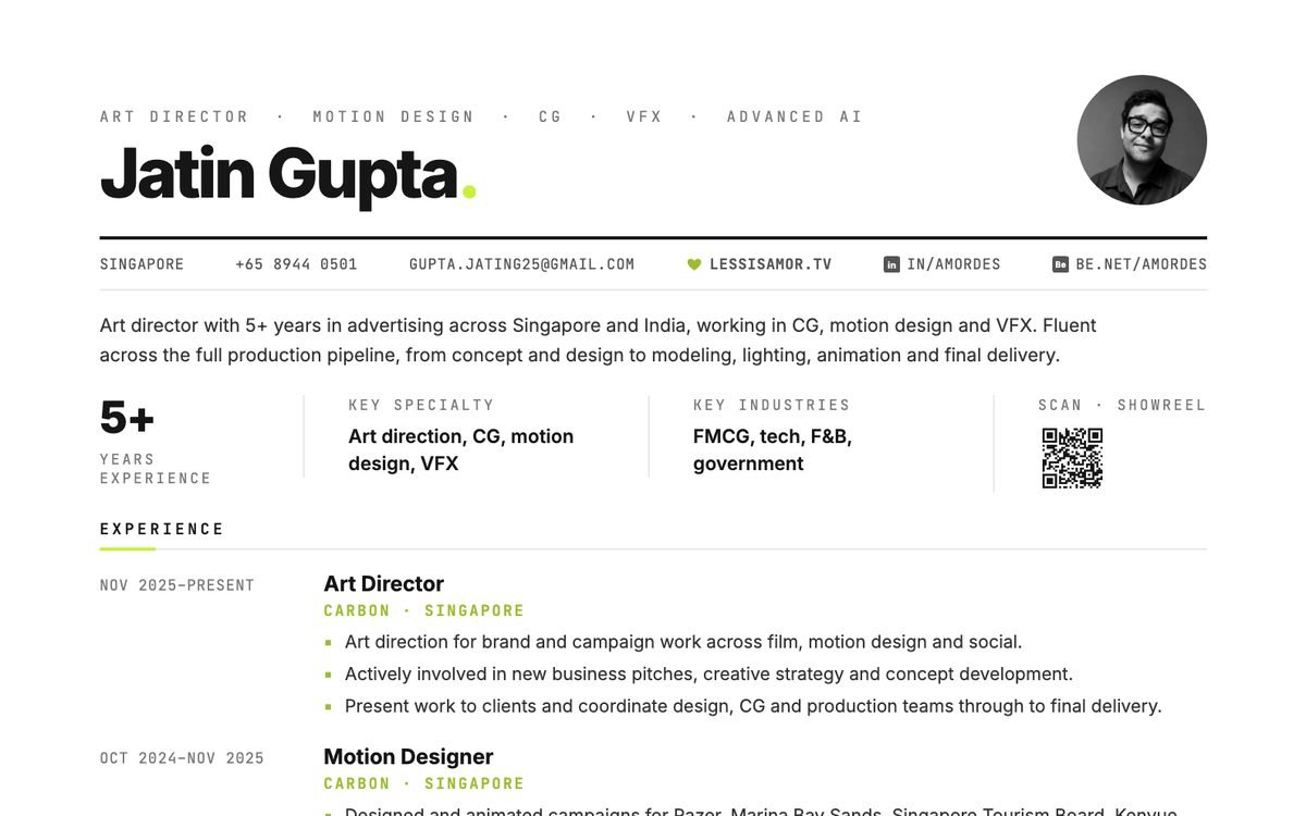 Jatin Gupta's single-file HTML CV